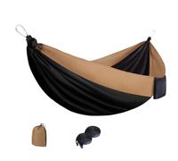 Hamac pour camping, lit en tissu de parachute bicolore avec clips métalliques, sangles et pochette de transport pour repos extérieur, lit de camping, hamac avec sangles de rangement, patio, loisirs