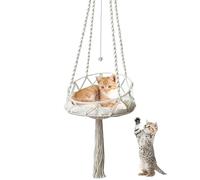 Hamac pour Chat 16x51 Pouces en macramé, balançoire pour Chat, Rail incliné, Style Boho, avec Pompon et Boule en Corde, lit Suspendu pour la Maison, Le Salon, l'intérieur, sans Coussin..