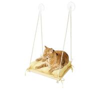 Hamac pour chat - 44 x 32 cm - Hamac pour chat - Avec 4 ventouses solides - En bois - Avec tapis de lit doux - Étagère rustique pour l'intérieur