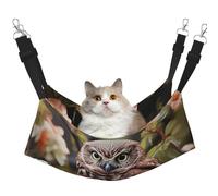Hamac pour chat avec chouette et fleur à suspendre dans une cage - Lit doux avec sangles réglables et crochets en métal - Lit réversible double face à suspendre - Hamac doux pour chats