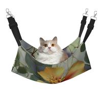 Hamac pour chat avec feuilles d'eucalyptus vert à suspendre - Hamac doux pour animal domestique avec sangles réglables et crochets en métal - Lit réversible double face à suspendre - Hamac de couchage