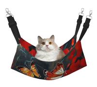Hamac pour chat avec fleurs et papillons rouges à suspendre - Lit doux pour animal domestique avec sangles réglables et crochets en métal - Lit réversible double face à suspendre - Hamac de couchage
