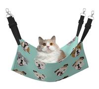 Hamac pour chat avec visages de bouledogue anglais pour cage à suspendre, lit doux pour animal domestique avec sangles réglables et crochets en métal, lit réversible double face, hamac de couchage