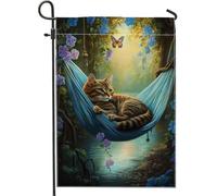 Hamac pour chat, drapeau de jardin, chat bleu dans la nature avec papillon, décoration d'intérieur, drapeau de cour en toile de jute double face, décoration saisonnière de pelouse, 30,5 x 45,7 cm