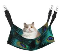 Hamac pour chat en plumes de paon à suspendre dans une cage - Hamac doux pour animal domestique avec sangles réglables et crochets en métal - Lit réversible double face à suspendre - Hamac de couchage