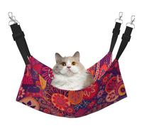 Hamac pour chat ethnique tribal classique floral pour cage à suspendre - Hamac doux pour animal domestique avec sangles réglables et crochets en métal - Lit réversible double face à suspendre - Hamac