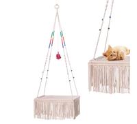 Hamac pour chat Macrame - Lit pour chat suspendu Boho, hamac pour chat avec lit oscillant Macrame | Balançoire pour chat, cintre suspendu pour fenêtre pour chat, panier avec pompons tissés à la main