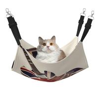 Hamac pour chat motif guitare drapeau britannique à suspendre dans une cage avec sangles réglables et crochets en métal réversible double face hamac de couchage doux pour chats