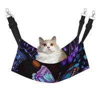 Hamac pour chat violet avec papillons et fleurs - Hamac doux à suspendre avec sangles réglables et crochets en métal - Lit réversible double face à suspendre pour chats