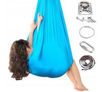 Hamac pour enfants Balançoire sensorielle Yoga aérien Balançoires flexible Tissu monocouche 150x280cm Bleu clair