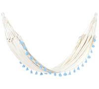 Hamac pour Intérieur Extérieur avec Pompons Style Boho en Coton Beige et Bleu Clair Vercelli
