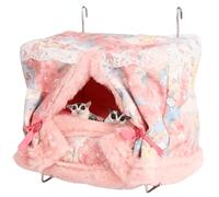 Hamac pour rat pour cage anti-mastication - Lit chaud - Panier à suspendre en acier inoxydable - Accessoires et habitats - Tapis de nid amovible pour hamster, planeur à sucre, hérisson (rose)