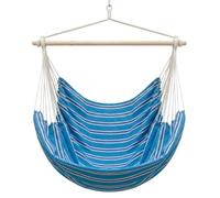 Hamac Siège XXL pour 2 personnes toile 100% coton 185x130cm Bleu Rayé incl pivot