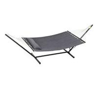 Outsunny Hamac sur Pied avec Oreiller, hamac avec Support Acier, avec Barres d'écartement, pour Camping en Plein air, Plage, Gris foncé