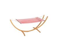 Outsunny Hamac sur Pied 1 Place, hamac avec Support en Bois, Oreiller de tête, lit en Coton, pour terrasse extérieur Piscine, Rayures Rouges et Blanches