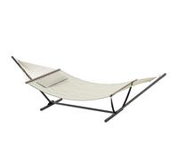 Hamac sur pied - Outsunny - support en acier - avec oreiller, barres d'écartement - pour camping en plein air, plage - crème