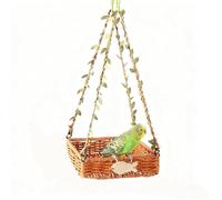 Hamac Suspendu en rotin pour Oiseaux, perchoir tissé Naturel pour perroquets, calopsittes, perruches et canaris - Accessoire résistant aux morsures pour Cage à Oiseaux, Repos, Jeu et(Square)