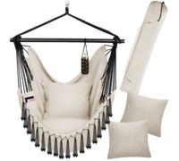 tectake® Fauteuil Suspendu Hamac Intérieur & extérieur, Fauteuil Relax, Fauteuil de Lecture Cocooning 1 Place Balancelle, Fauteuil Relax Jardin, 2 Coussin Chaise Inclus Decoration Salon cocooning