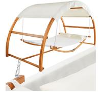 tectake® Hamac sur Pied XXL Hamac 2 Places Coton avec Toit UVP50+ & Support en Bois 328 x 160 x 171,5 cm, supporte Max. 250 kg, Couchage 202 x 138 cm, Coussins Inclus pour Terrasse Exterieur Piscine
