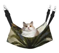 Hamac tropical en palmier pour chat à suspendre à la cage - Hamac doux pour animal domestique avec sangles réglables et crochets en métal - Lit réversible double face à suspendre - Hamac de couchage