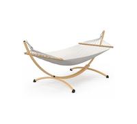 IDMarket Hamac XL avec support métal effet bois et toile écrue