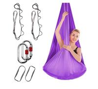 Hamac Yoga Aérien Ensemble de hamac Yoga aérien 4M, balançoire en soie aérienne avec sangles d'extension et mousquetons, force base améliorée(PURPLE)