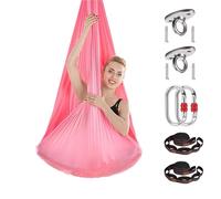 Hamac Yoga Aérien Hamac de Yoga aérien en soie, ensemble complet 4x2.8m, exercices Traction d'inversion, Anti-gravité, Pilates, balançoire trapèze(Pink)