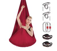 Hamac Yoga Aérien Hamac de Yoga aérien en soie, ensemble complet 4x2.8m, exercices Traction d'inversion, Anti-gravité, Pilates, balançoire trapèze(Wine red)
