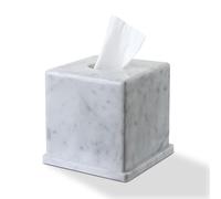 HAMAKAWA Boite a Mouchoir Marbre Naturel, Blanc Carrara Boite Mouchoirs Design 15x15x14.5 cm, Rangement Decoratif Pierre Lourde, Rangement Carré pour Cuisine, Salle de Bains, Chambre