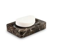 HAMAKAWA Porte-savon rectangulaire en marbre naturel, porte-éponge en pierre marron foncé pour salle de bain, baignoire, douche et évier de cuisine, accessoire de salle de bain élégant pour décoration