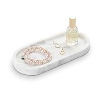 HAMAKAWA Volakas Plateau ovale de salle de bain, grand plateau d'évier en marbre naturel de 25,4 cm, plateau de savon en pierre blanche, plateau de parfum moderne, organisateur de comptoir pour