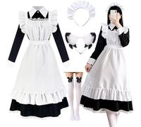 Hamanasu Robe de Maid Costume Cospaly à manches longues pour femme française, avec robes, tabliers, couvre-chef, pour Halloween, carnaval, cosplay, taille 2XL