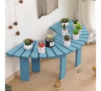 Hamankim Banc à Lattes en Bois, sièges Demi-Ronds bancs Fonctionnels Polyvalents pour Loisirs Plantes en Pot, Enveloppant Autour d'une Banquette incurvée Durable pour Cour Parc pelouse, Bleu(Round)