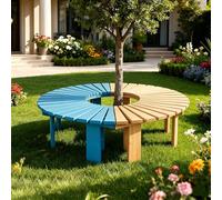 Hamankim Banc d'arbre circulaire enveloppant, banc de jardin à lattes incurvées résistant aux intempéries, meubles d'extérieur, banc de loisirs pour pelouse, parc, jardin - 4 couleurs (bois, demi-rond