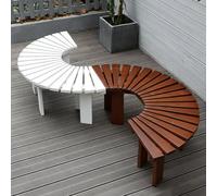 Hamankim Banc d'extérieur en bois résistant aux intempéries et durable, banc semi-circulaire, banc décoratif incurvé et dos nu pour porche/pelouse/jardin (marron, rond)