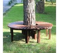Hamankim Banc en Bois Marron Enveloppant Autour des sièges multifonctionnels d'extérieur, Banc à Lattes Durable et résistant aux intempéries, Chaise d'arbre incurvée pour Parc, pelouse, Jardin(Round)