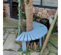Hamankim Bancs de Patio extérieur courbés enveloppants Autour du siège, Banc de Jardin Demi-Rond résistant aux intempéries, sièges à Lattes en Bois Massif pour pelouse, Parc, Porche - Bleu(Round)