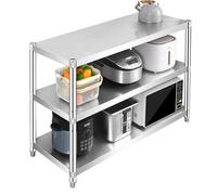 Hamankim Étagère à 3 Niveaux en Acier Inoxydable Support de Rangement Robuste pour Four à Micro-Ondes étagère Polyvalente sur Pied pour Organiser Votre Maison Votre Cave Votre buanderie(120x40x80cm)