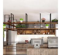 Hamankim Étagère à Fixation au Plafond Étagère de Cuisine Suspendue à 2 Niveaux Support pour Plantes en Fleurs Organisateur pour Balcon Cuisine Support à Bouteilles en Bois Massif métal(130x30x80cm)