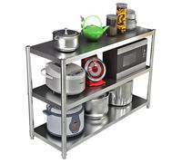 Hamankim Étagère de Garage Robuste, Table de Travail en Acier Inoxydable Support de Rangement pour Four à Micro-Ondes, étagère réglable sur Pied pour Restaurant et entrepôt - 3 Niveaux(150x40x80cm)