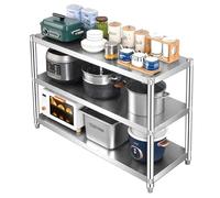 Hamankim Étagère de Rangement en Acier Inoxydable, 3 Niveaux Robustes, étagères réglables, étagère de Cuisine Industrielle sur Pied pour Garde-Manger, Restaurant ou buanderie(70x35x80cm)