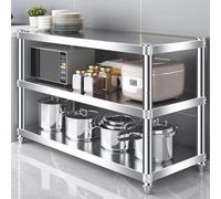 Hamankim Étagère de Rangement Industrielle pour Cuisine, étagères à 3 Niveaux en Acier Inoxydable, Table de Travail sur Pied pour ustensiles de Cuisine, Organiseur Polyvalent(150x35x80cm)