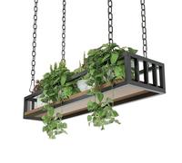Hamankim Étagère Suspendue de Plafond, Support Flottant pour Plantes et Fleurs avec chaînes, Porte-Verres à vin en Bois pour Balcon, Cuisine, Restaurant, décoration intérieure(B,60x25x15cm)