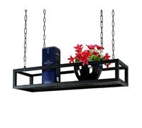 Hamankim Étagères Noires à Fixer au Plafond, Support à Verres à vin Flottant avec Base grillagée, présentoir de Rangement en métal pour Bar café, Support Industriel pour Plantes Fleurs(120x25x15cm)