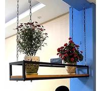 Hamankim Étagères suspendues au Plafond étagère Murale d'intérieur avec chaînes métalliques Structure en Fer Support Flottant en Bois pour Verres à vin et Plantes étagères de Rangement(A,120x25x15cm)