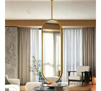 Hamankim Miroirs de vanité Suspendus au Plafond, Miroir de Salon Flottant | Miroir de vestiaire de salle de bain ovale mural minimaliste avec cadre en acier inoxydable tige de suspension(50cmx80cm)