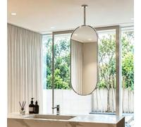 Hamankim Wall Mounted Bathroom Mirror Suspended Oval Decor Mirror | Ceiling Hanging Rod Mirror, Unique Floating Design Vanity Mirrors for Home & Commercial Hotel Use(50cmx80cm)