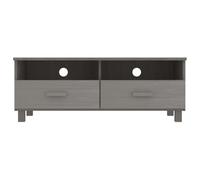 HAMAR Meuble TV Marron Miel, 106x40x40 Cm, Meuble TV en Bois de Pin Massif avec 2 Tiroirs et Compartiments Ouverts pour Salon (Gris Clair)