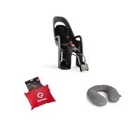 Hamax - Pack Unique Porte Bébé Vélo Caress Fixation sur Cadre - Vert/Noir + Oreiller Cervical + Poncho Pluie Enfant - Siège Inclinable 20°, Sécurité 3 Points, Protection Imperméable