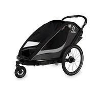 Hamax - Remorque Cocoon 2 Places - Sièges Inclinables - Grandes Fenêtres - Fixation Vélo ou Poussette - Cadre Aluminium Léger - Guidon Cuir Vegan - Suspension Ajustable